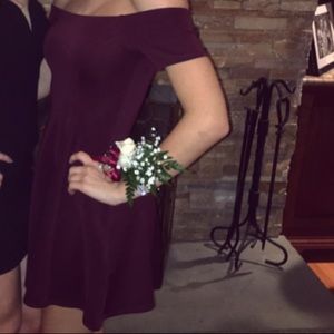 Maroon off the shoulder dress